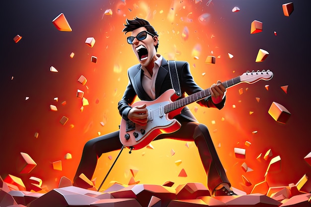 Personaje de dibujos animados tocando la guitarra