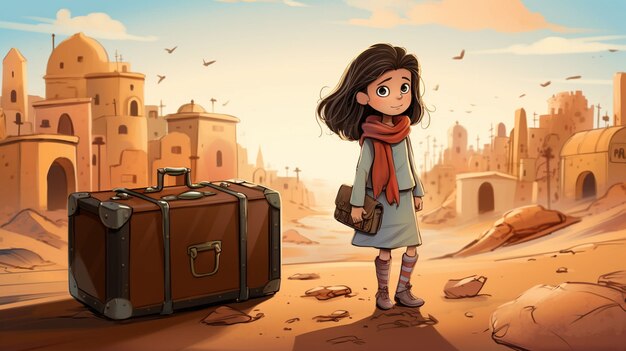 Un personaje de dibujos animados viajando