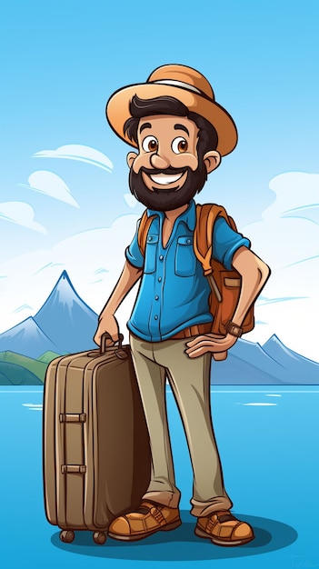 Un personaje de dibujos animados viajando