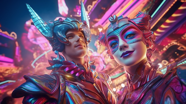 Foto gratuita personaje con disfraz en un carnaval futurista