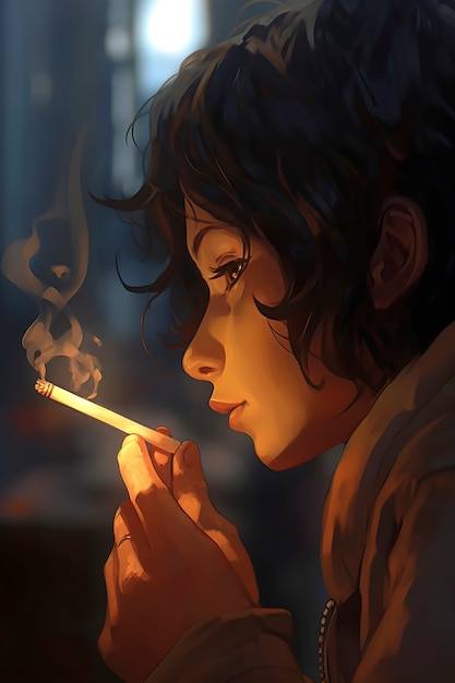 Foto gratuita personaje de estilo anime con cigarrillo