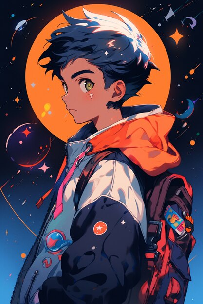 Personaje de estilo anime en el espacio