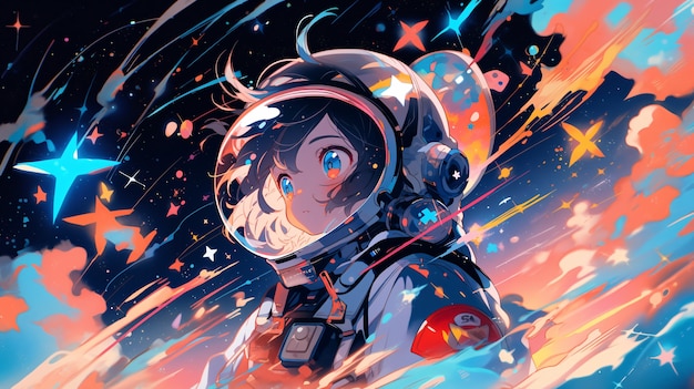 Foto gratuita personaje de estilo anime en el espacio