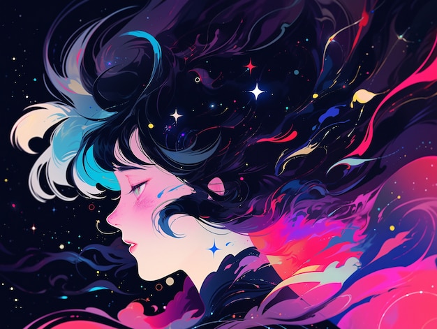 Personaje de estilo anime en el espacio