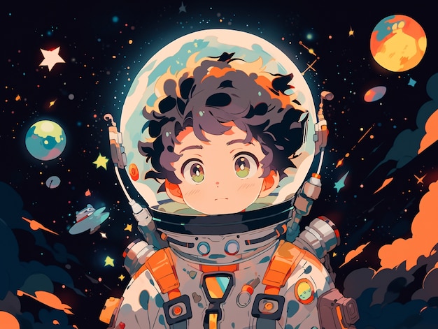 Foto gratuita personaje de estilo anime en el espacio