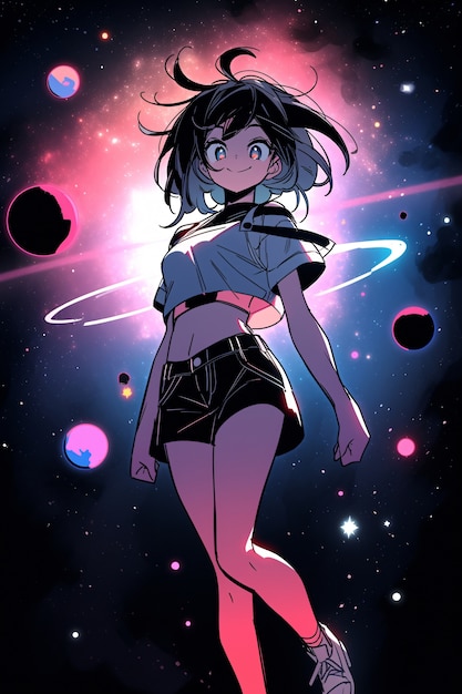 Personaje de estilo anime en el espacio