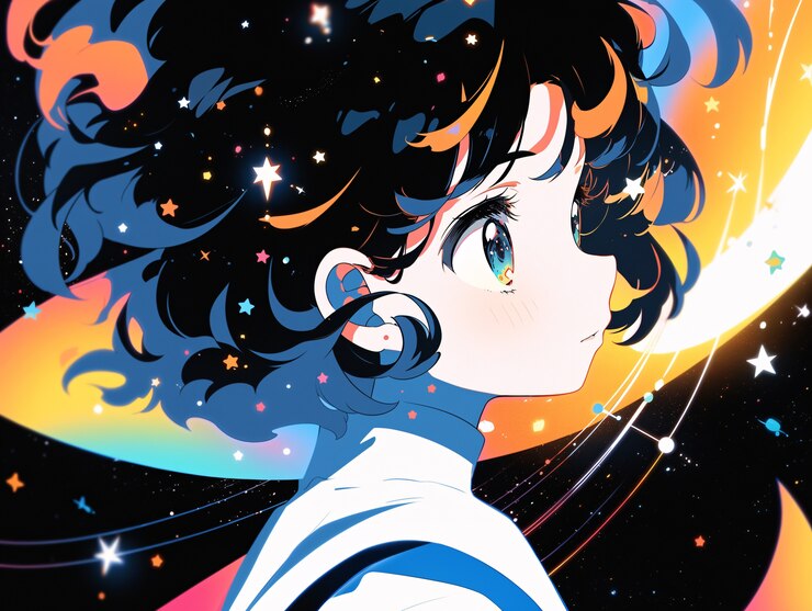 Personaje de estilo anime en el espacio