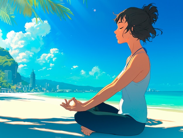 Foto gratuita personaje de estilo anime meditando y contemplando la atención plena