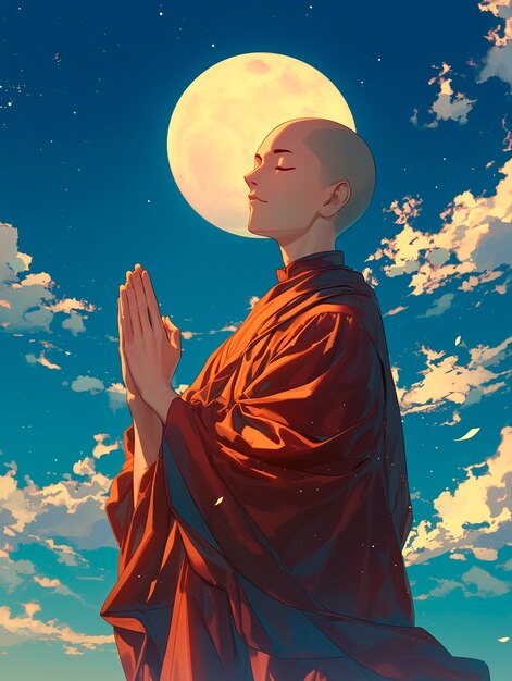 Foto gratuita personaje de estilo anime meditando y contemplando la atención plena