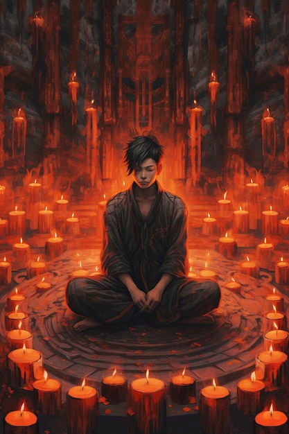 Foto gratuita personaje de estilo anime con velas encendidas