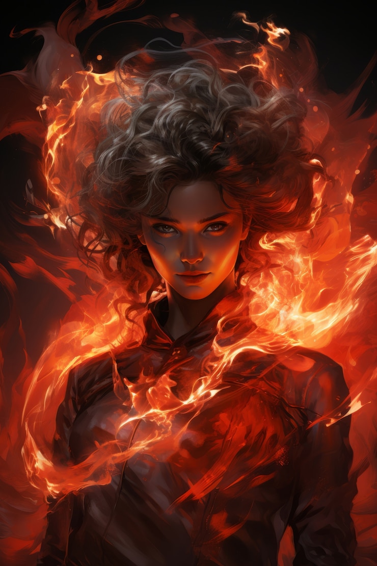 Foto gratuito un personaje de estilo fantasía en llamas.