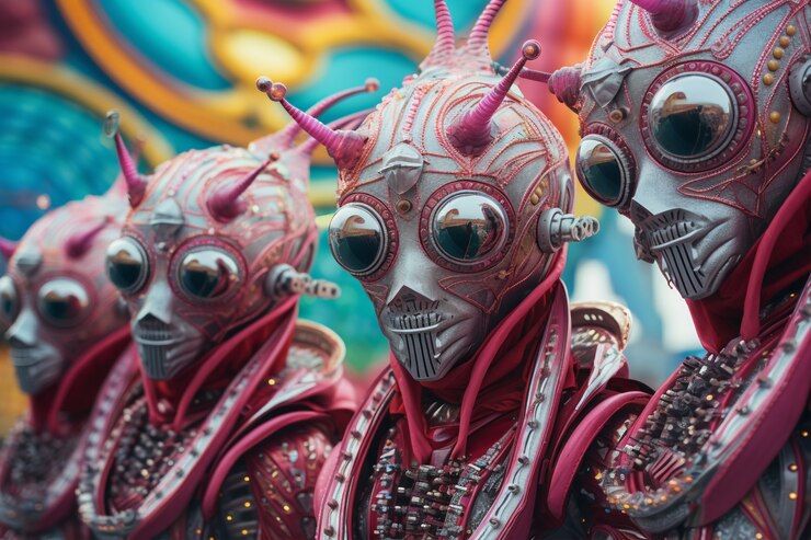 Foto gratuito personaje futurista en el retrato del carnaval