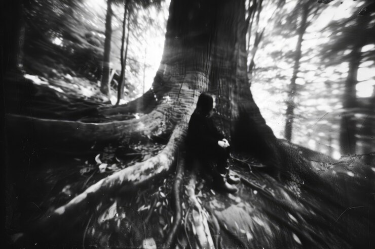 Foto gratuito un personaje misterioso en el bosque.