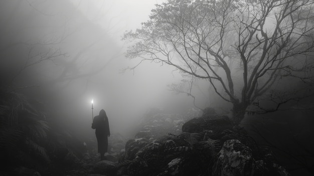 Foto gratuita un personaje misterioso en el bosque.