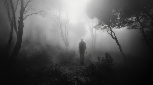 Foto gratuita un personaje misterioso en el bosque.