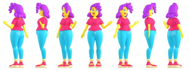 Personaje de niña de renderizado 3d para personaje de animación