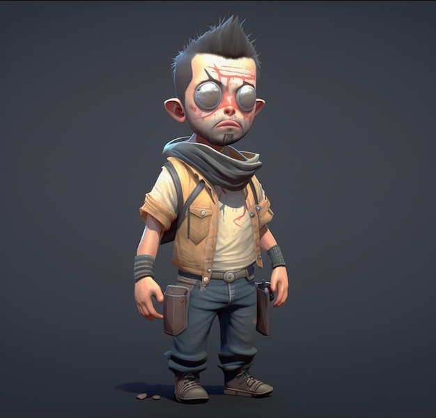 Personaje de niño soldado para un videojuego.