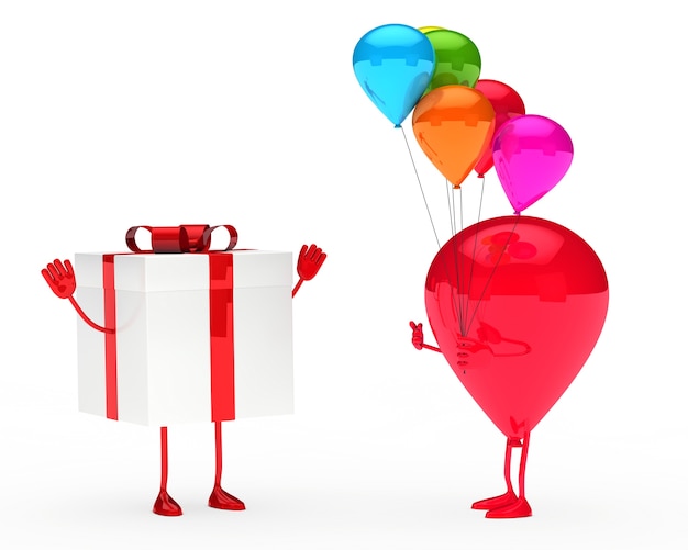 Personaje regalando globos de colores