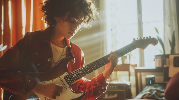 Foto gratuita personaje tocando la guitarra eléctrica