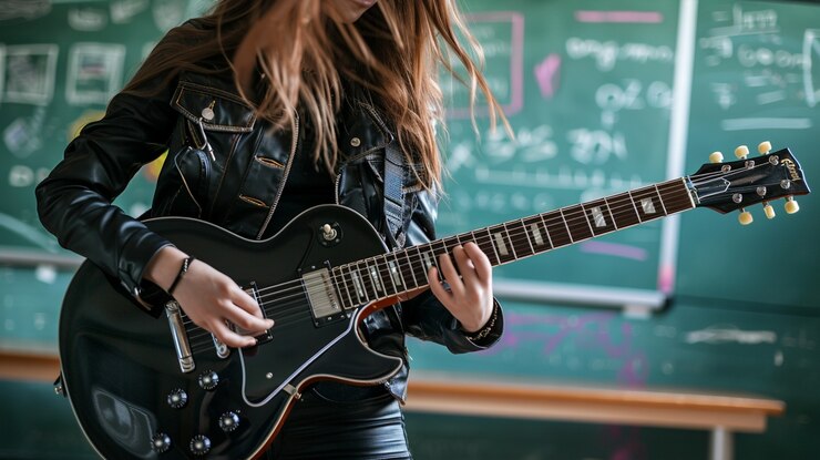 Foto gratuito personaje tocando la guitarra eléctrica