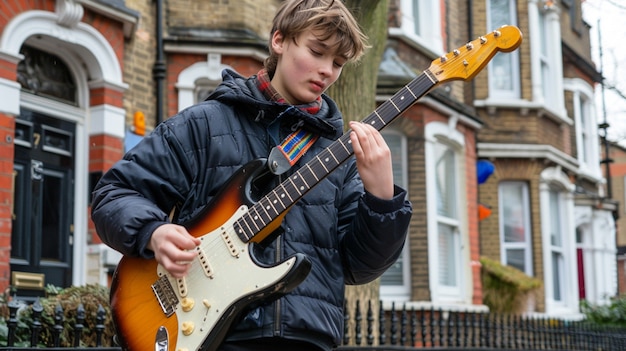 Foto gratuita personaje tocando la guitarra eléctrica