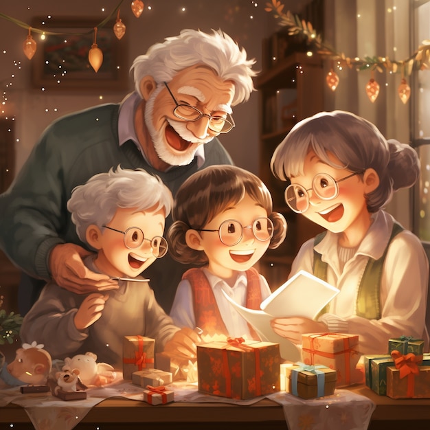 Personajes de anime celebrando la Navidad