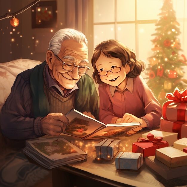 Foto gratuita personajes de anime celebrando la navidad