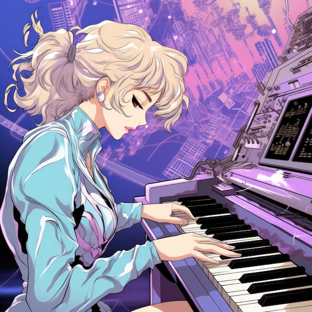 Foto gratuita personajes de anime tocando el piano