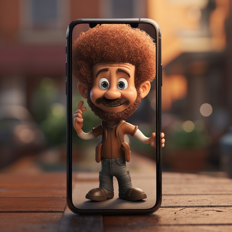 Foto gratuito personajes de dibujos animados usando el teléfono