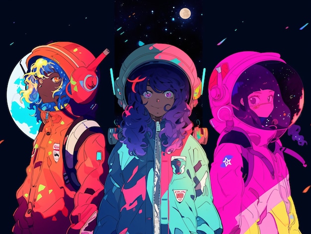 Foto gratuita personajes de estilo anime en el espacio