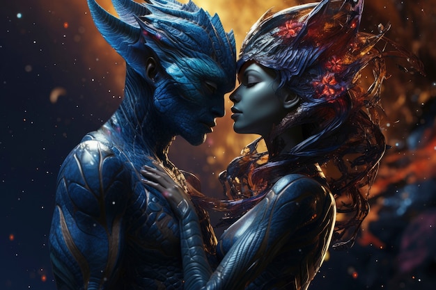 Personajes de estilo fantasía enamorados
