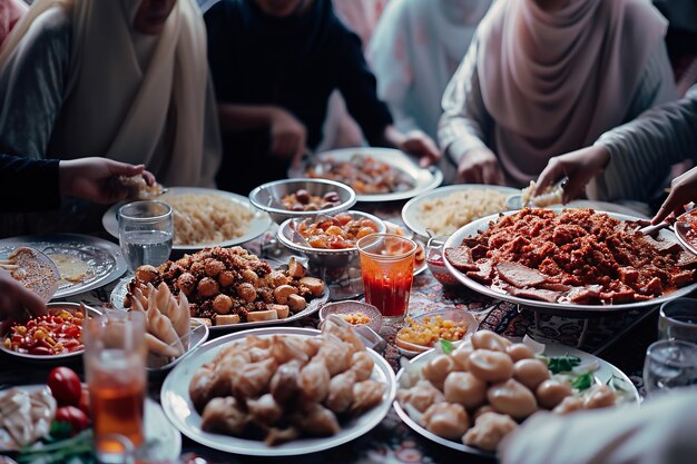 Personas de alto ángulo celebrando eid al-fitr