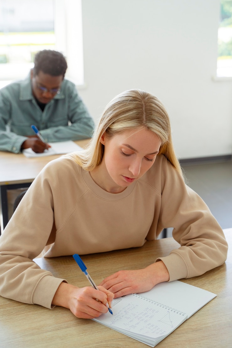 Foto gratuito personas de alto ángulo que estudian en el aula