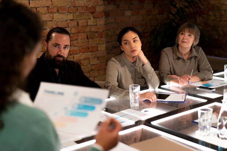 Foto gratuito personas cansadas que trabajan hasta tarde en su oficina.