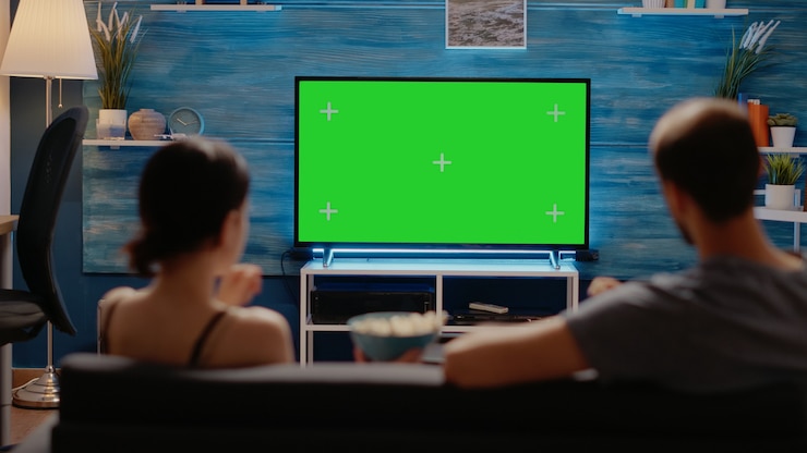 Foto gratuito personas caucásicas disfrutando de diseño de pantalla verde en la televisión