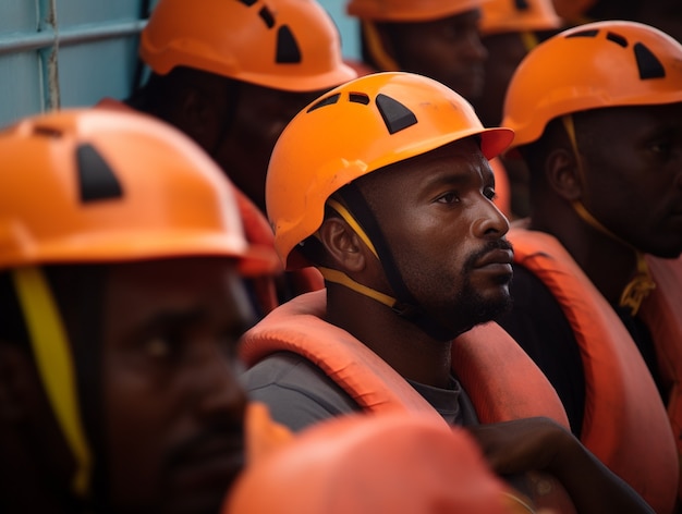 Foto gratuita personas con chalecos salvavidas en una crisis migratoria