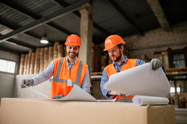 Personas en equipo de seguridad trabajando.