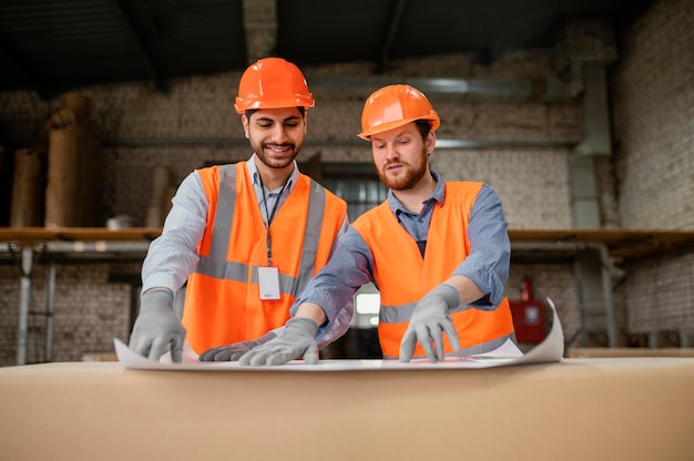 Personas en equipo de seguridad trabajando.