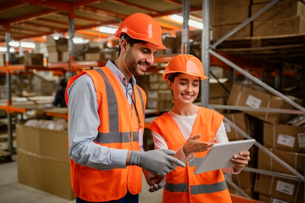 Foto gratuita personas en equipo de seguridad en el trabajo.