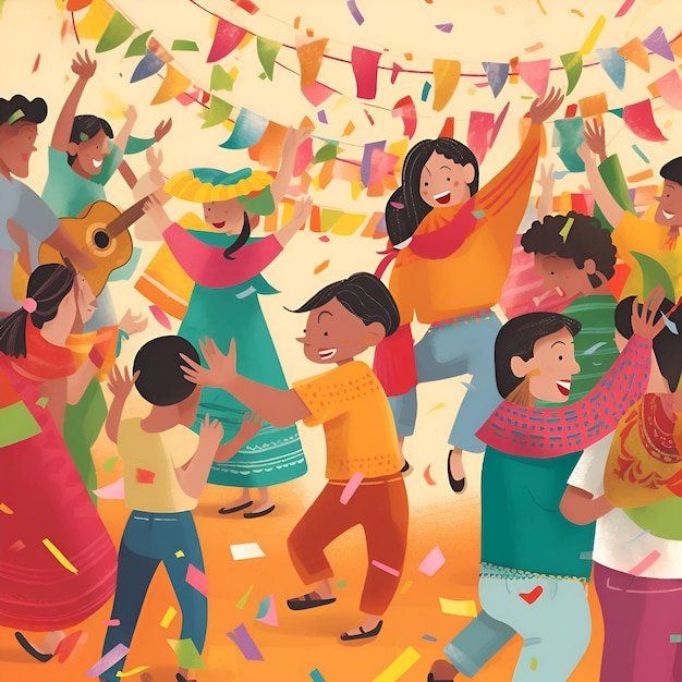 Foto gratuita personas indias felices celebrando el festival holi en la india ilustración vectorial personas indias felices bailando y divirtiéndose juntas