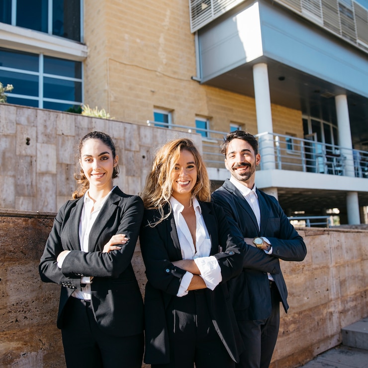 Foto gratuito personas de negocios sonrientes
