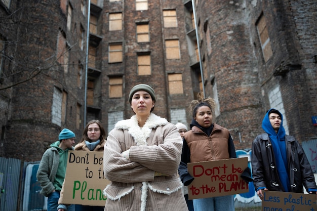 Foto gratuita personas protestando por el día mundial del medio ambiente.