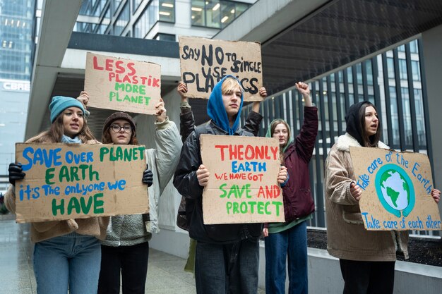 Personas protestando por el día mundial del medio ambiente.