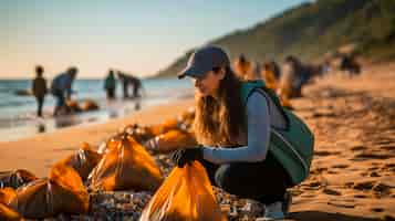 Foto gratuita personas que participan en el movimiento de viajes sostenibles