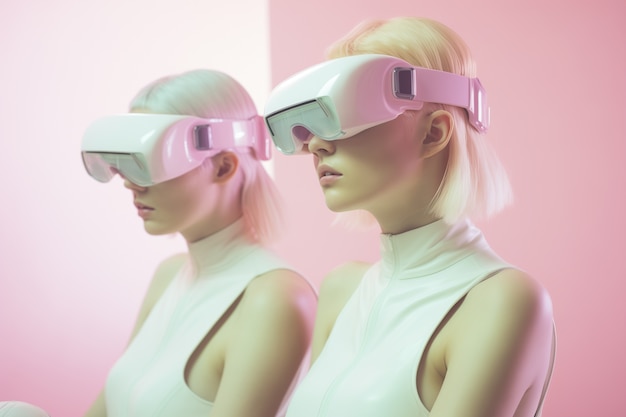 Foto gratuita personas que usan gafas futuristas de realidad virtual de alta tecnología