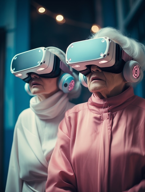 Foto gratuita personas que usan gafas futuristas de realidad virtual de alta tecnología