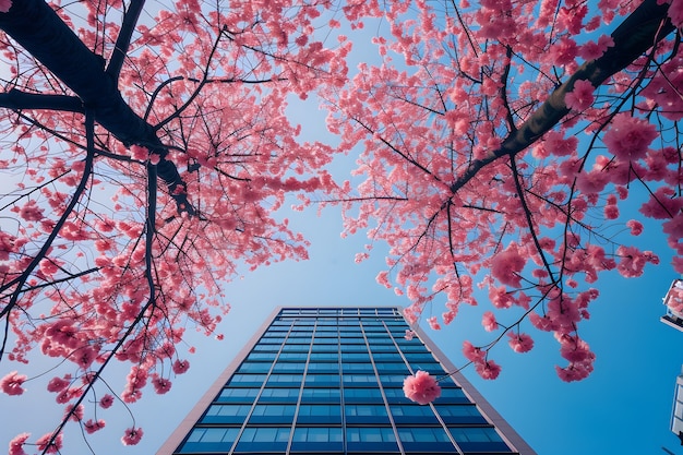 Perspectiva de ángulo bajo de un árbol con un hermoso dosel