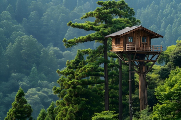 Foto gratuita perspectiva de un árbol con un hermoso dosel y una casa en el árbol