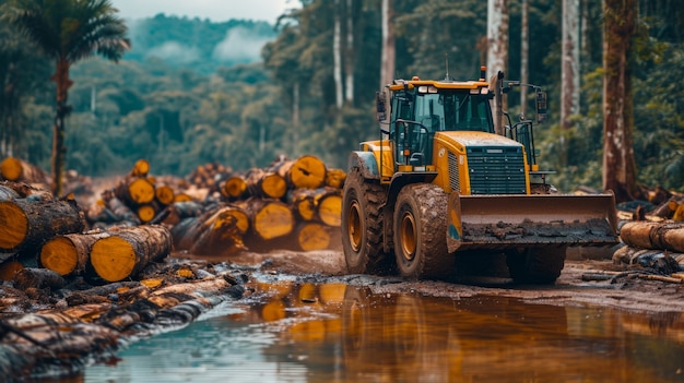 Perspectiva fotorrealista de los troncos de madera en la industria maderera