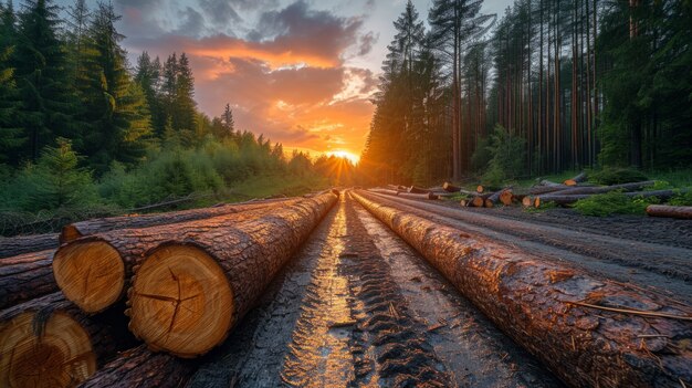 Perspectiva fotorrealista de los troncos de madera